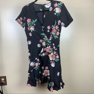 Black Short Floral Ruffle Dress